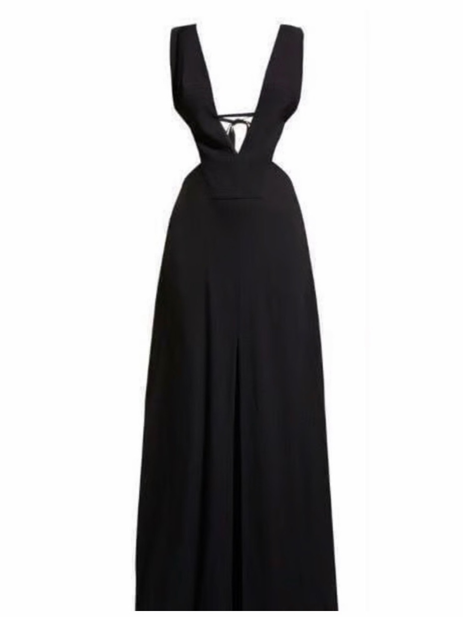 Cult Gaia Black Deep V Maxi Dress With Back Tie